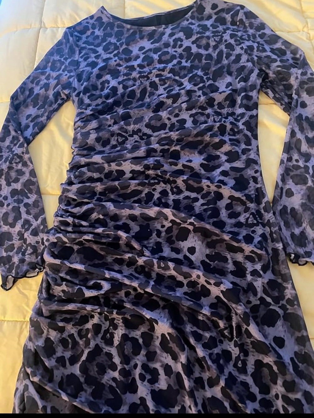 Amazon Long Sleeve Ruched Animal Print Dress - Brown & black